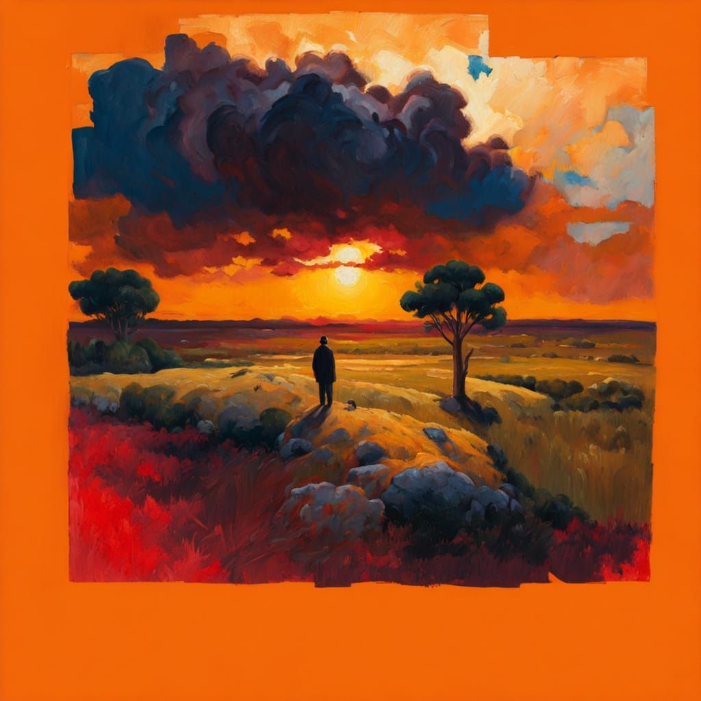 Impressionist Landscape Painting with Solitary Figure