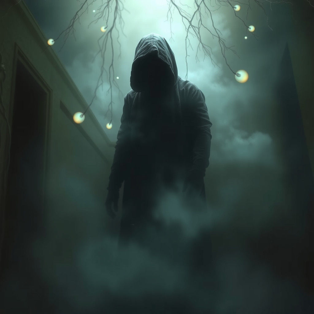 Mysterious Shadow Figure in Eerie Dreamscape