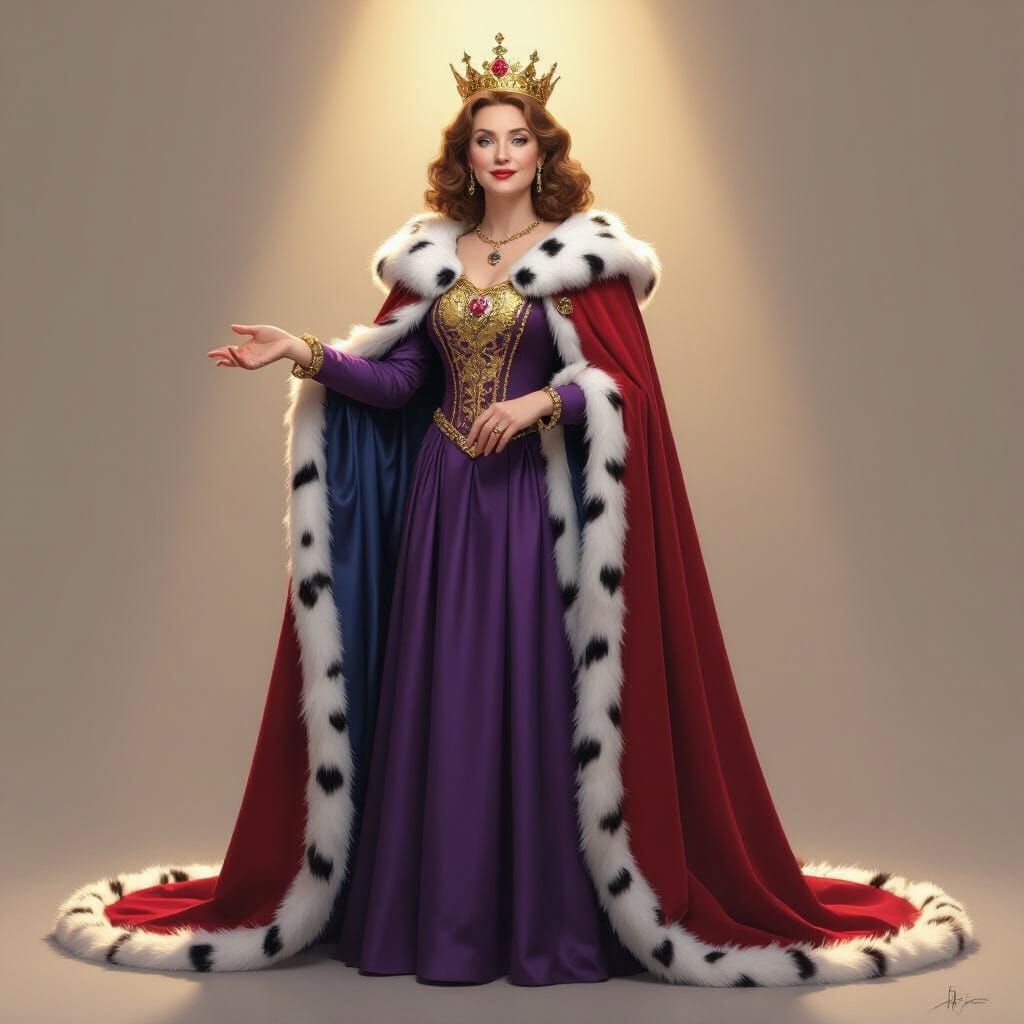 Miss Honey Regal in Purple Dress with Red Fur-Trimmed Cloak