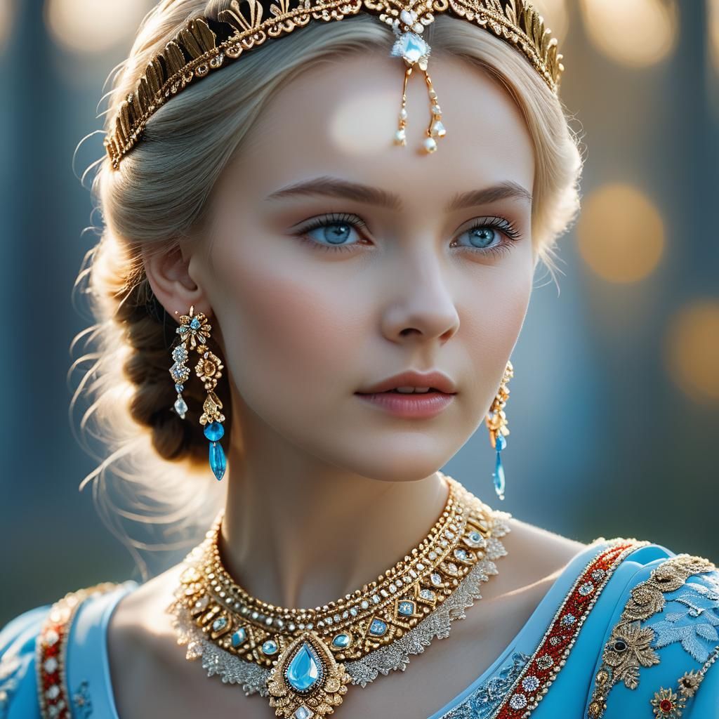 Russian Princess Portrait in Light Blue Dress