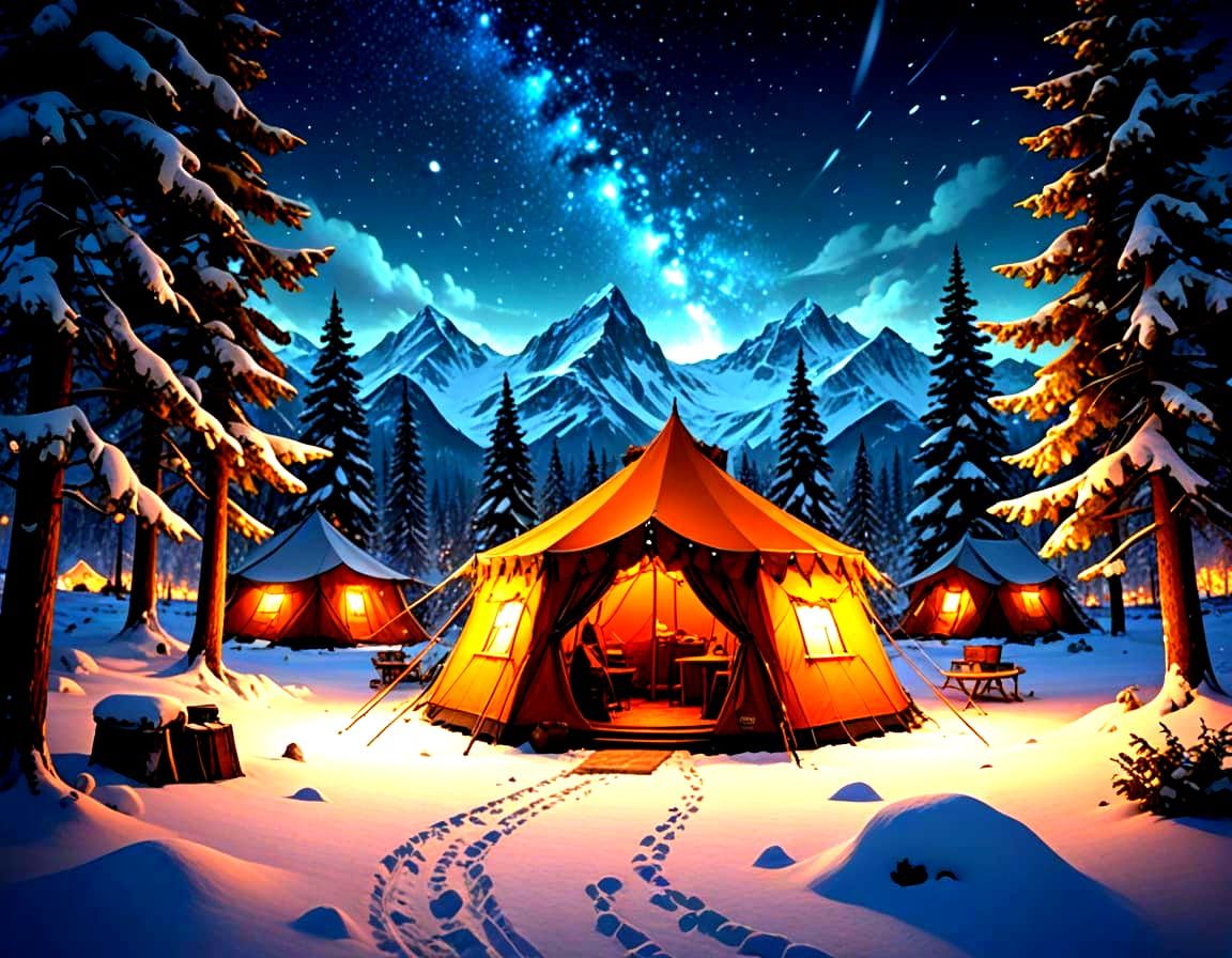 Winter Wonderland Campsite in Ethereal Fantasy Style