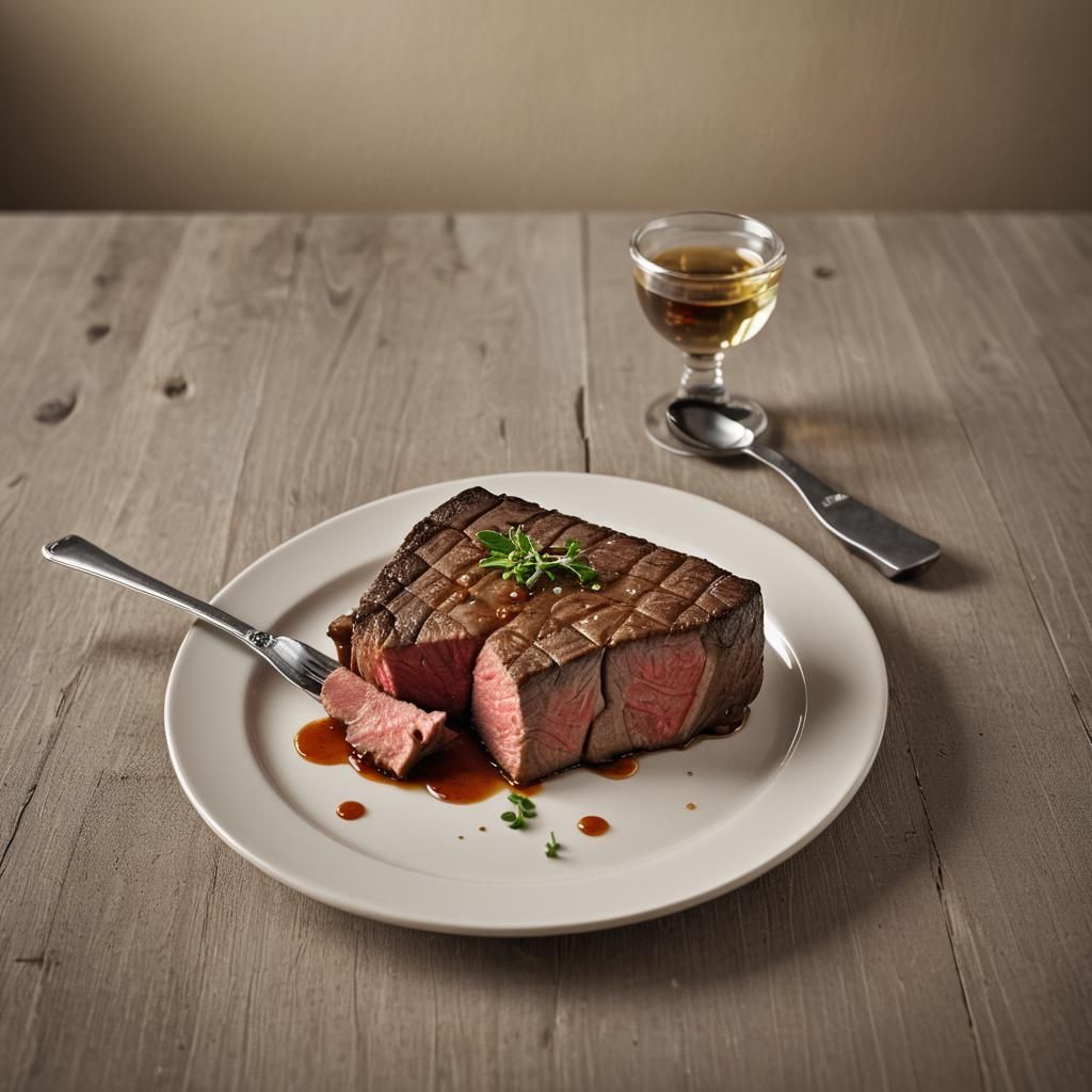 Rare Beef Still Life with Spoon: Food Photography