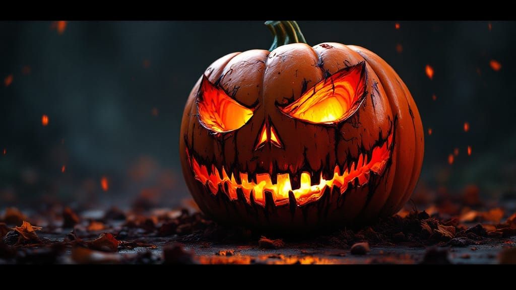Hyperrealistic Jack-o'-Lantern with Blood Splatter