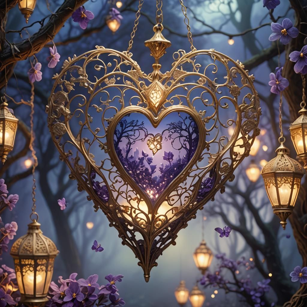 Lace Heart with Glowing Filigree, Detailed Matte Painting