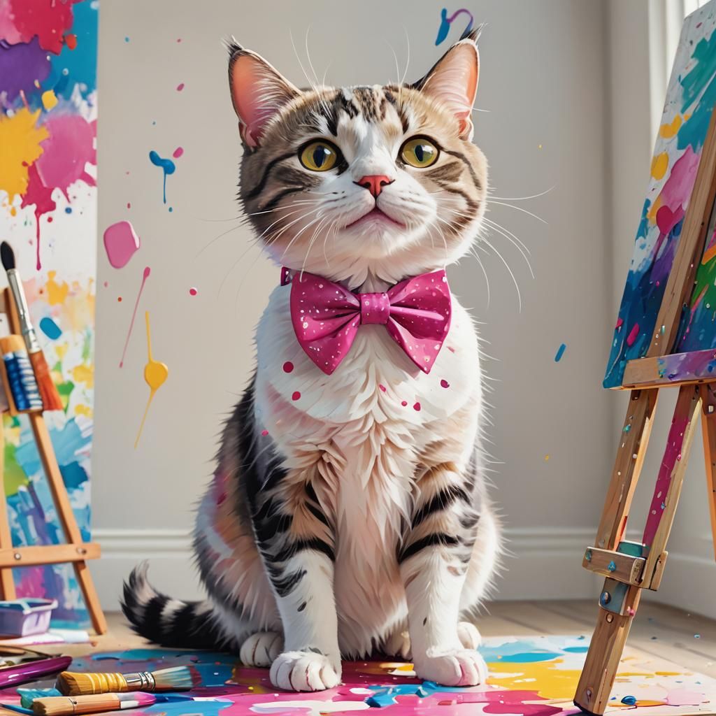 Cartoon Cat Artist in Colorful Digital Illustration