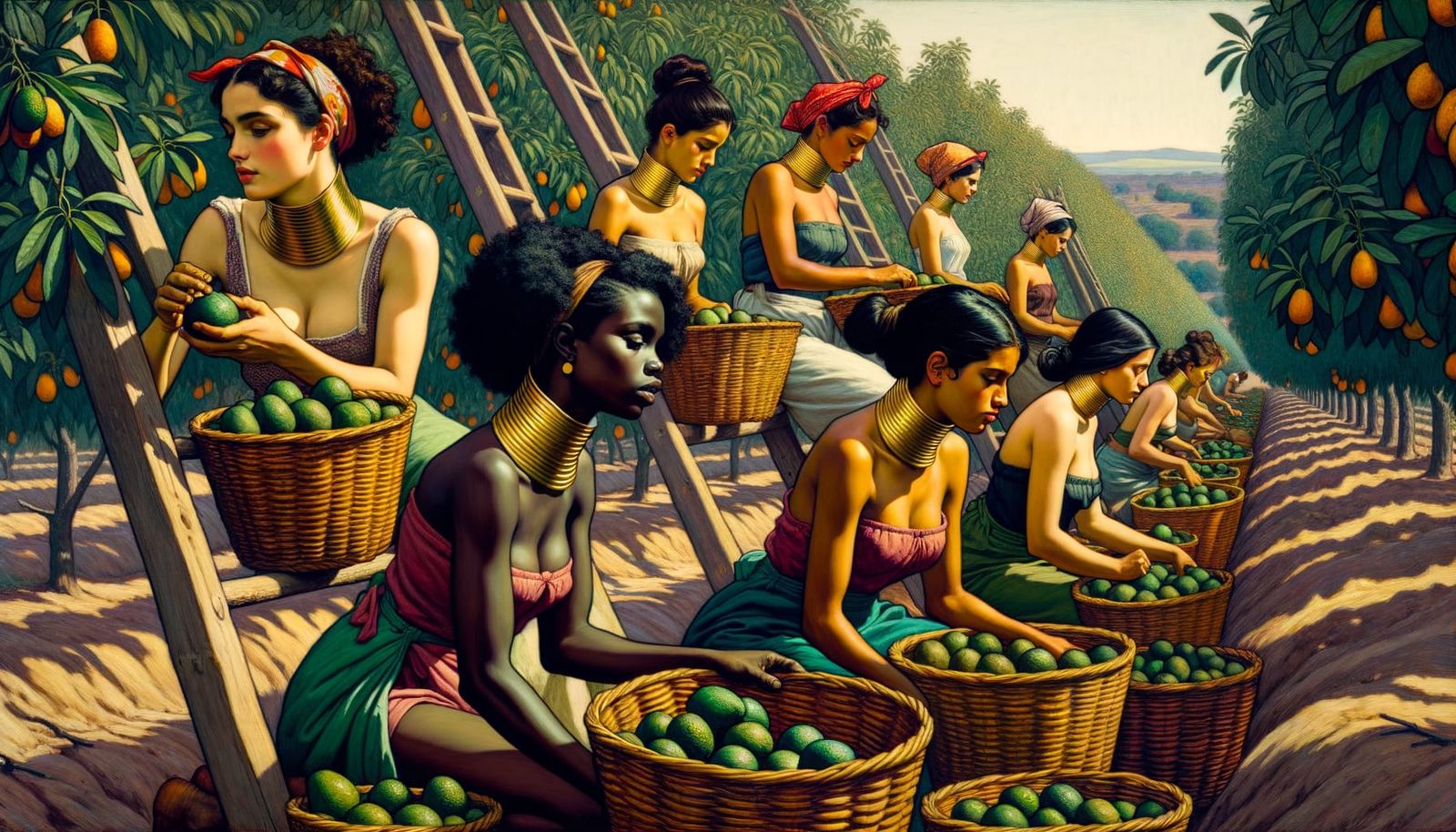 Avocado Harvest: A Post-Impressionist Labor Scene