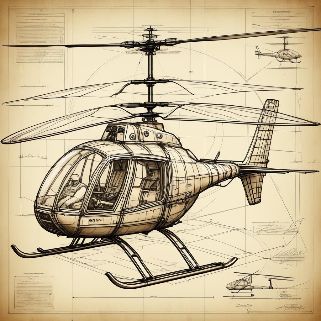 Pedal-Powered Helicopter Blueprint in da Vinci Style
