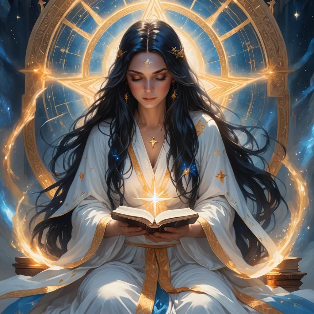 Majestic Woman Praying with Divine Aura