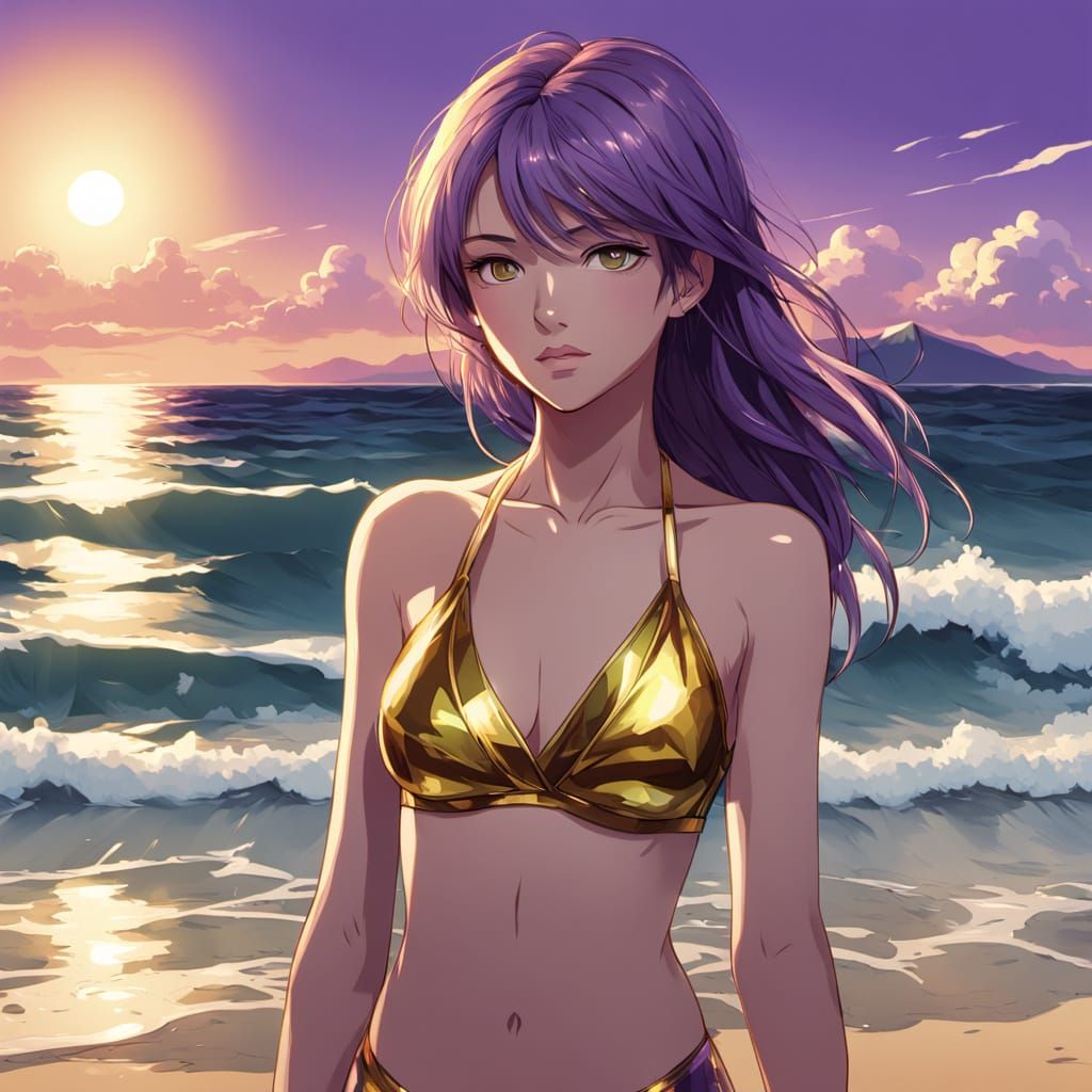 Vibrant Beach Goddess in Anime Illustration Style