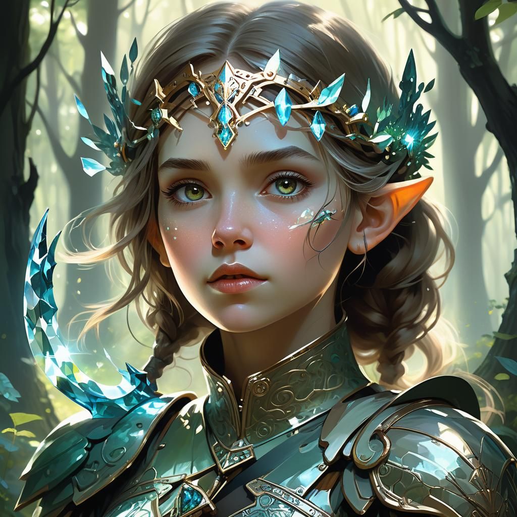 Elven Princess in Enchanted Forest, Art Nouveau Style