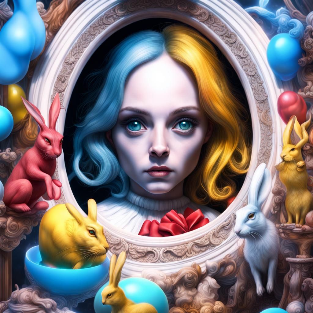 Mad hare, looking glass, Alice,  glass orb, Epic cinematic b...