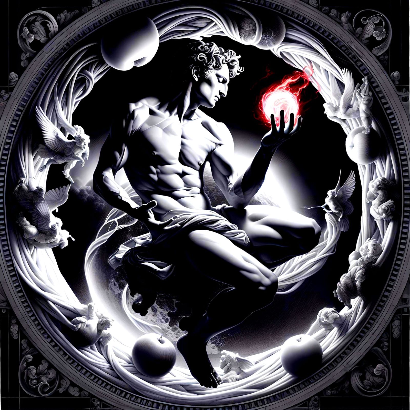 Dramatic Pencil Drawing of Greek Dancer with Orb