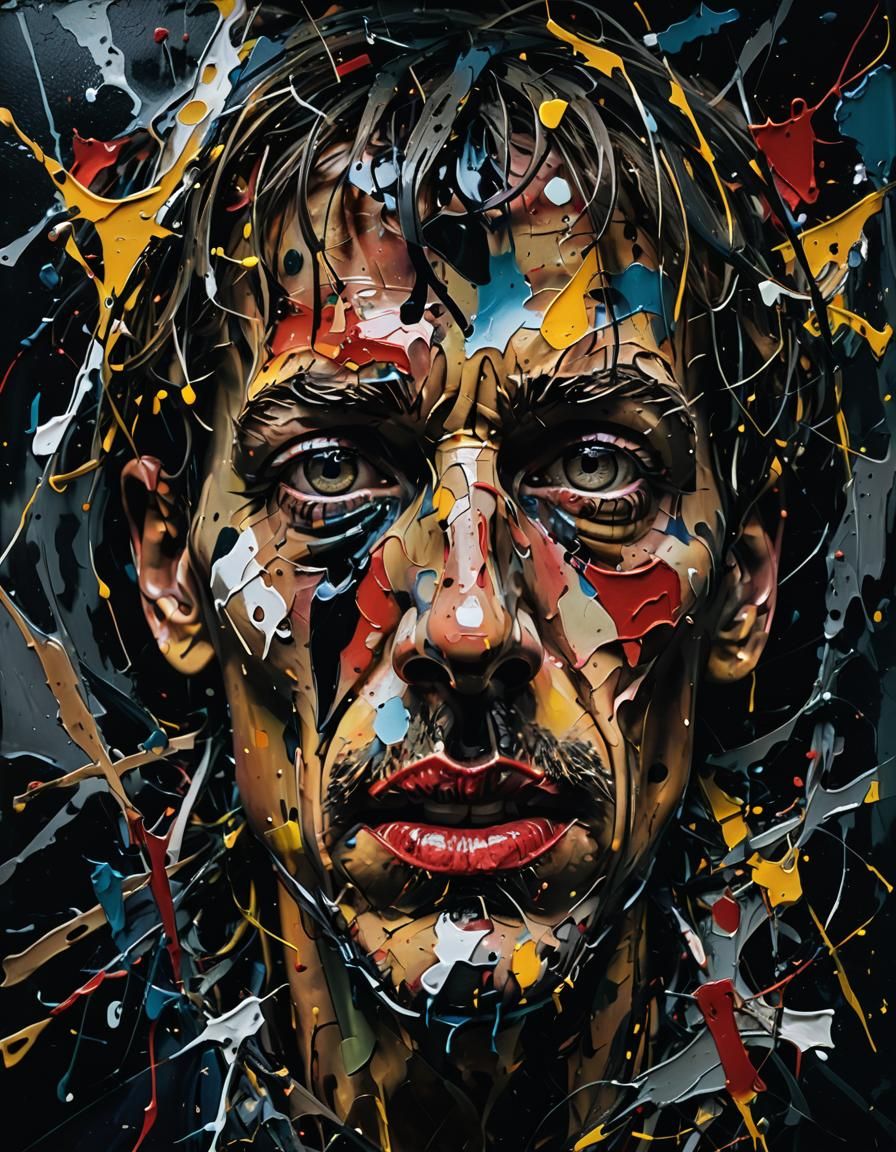 Distorted Face in Abstract Expressionism Style