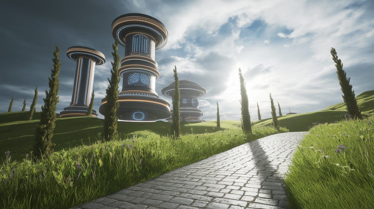 Ethereal Futuristic Landscapes with Retro Sci-Fi Elements