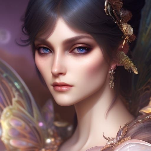Moonstone Fairy Portrait in Art Nouveau Style