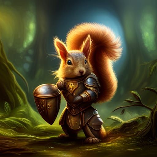 Squirrel Knight in Fantasy Armor, Digital Art