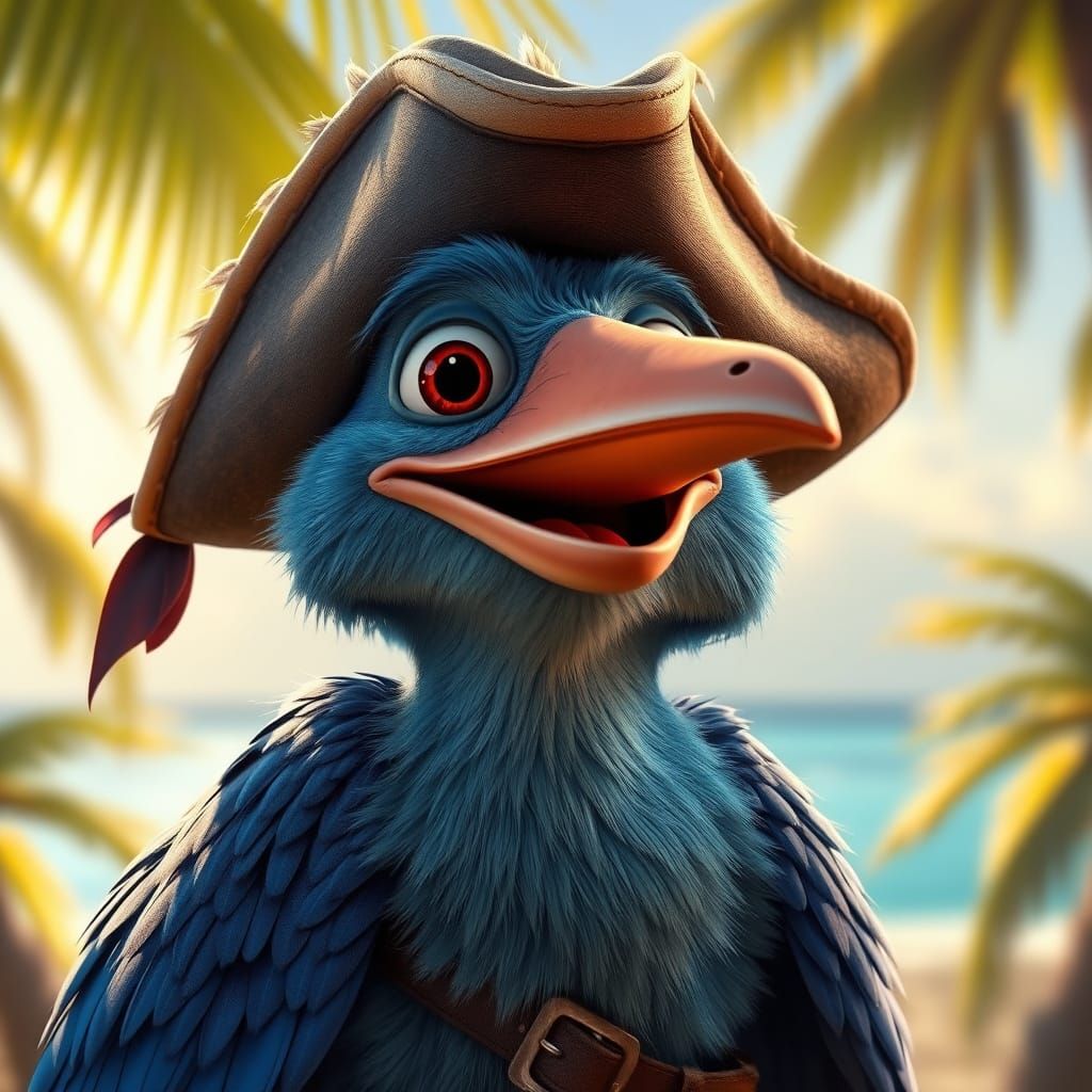 Pirate Bluebird in Tropical Setting, Disney Style