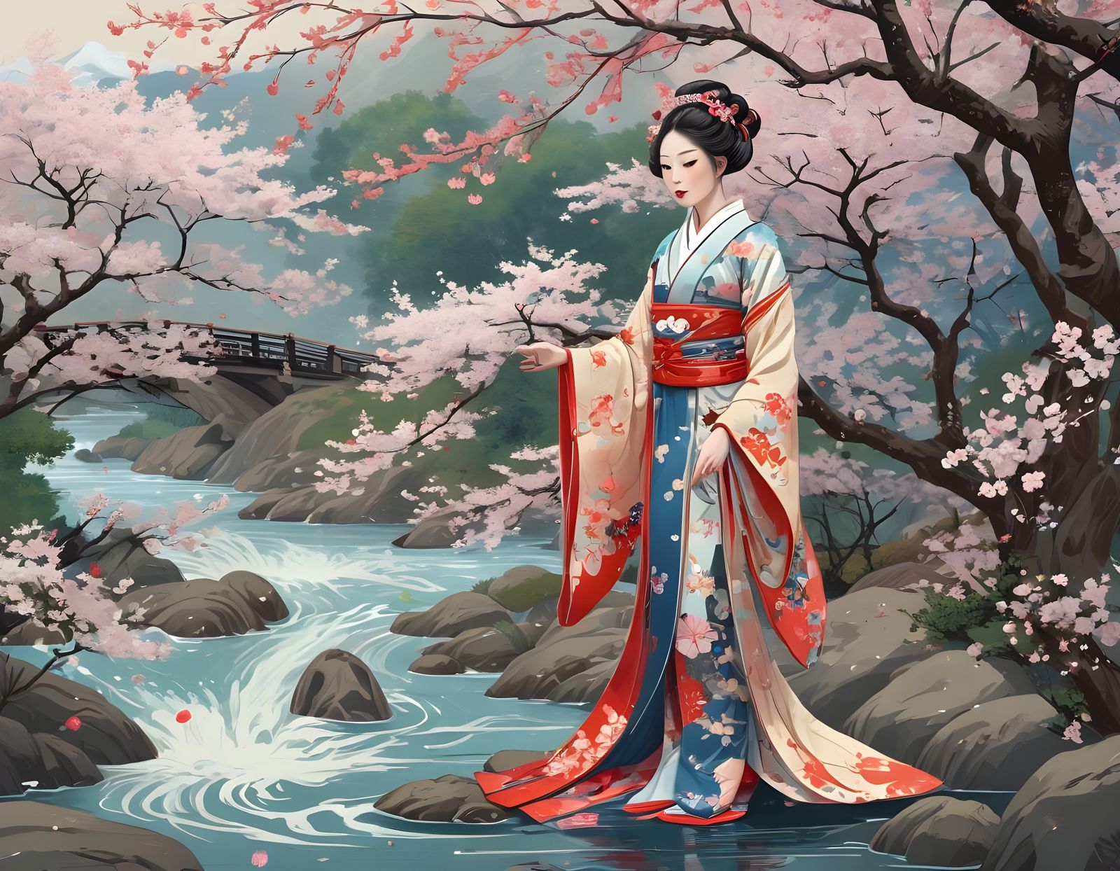 Edo Princess in Futuristic Nature Scene