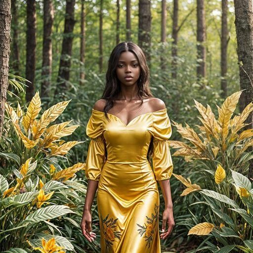 Beautiful Ebony Model in Yellow Dress