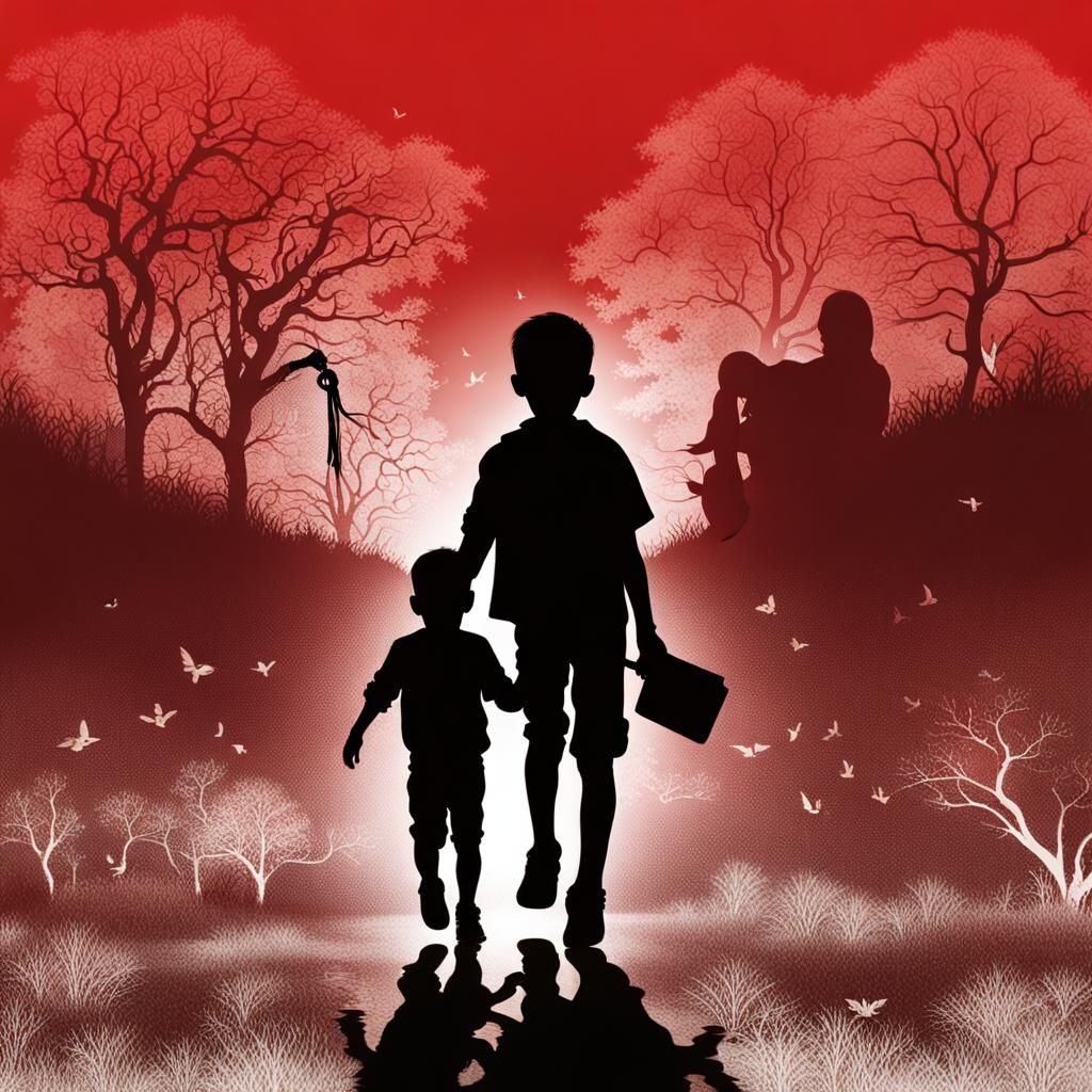 Silhouette of Children Carrying Lifeless Bodies