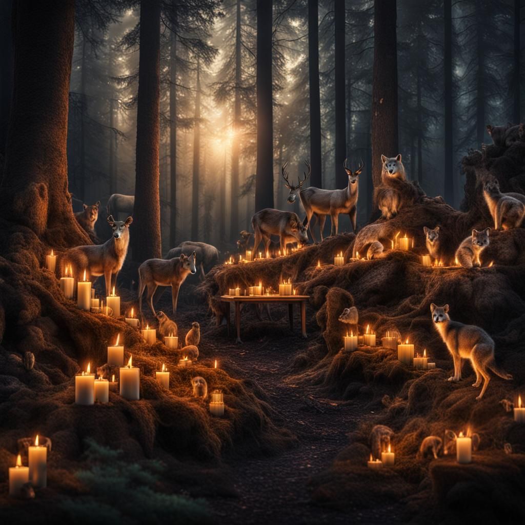 Candlelit Forest with Animals in High Definition