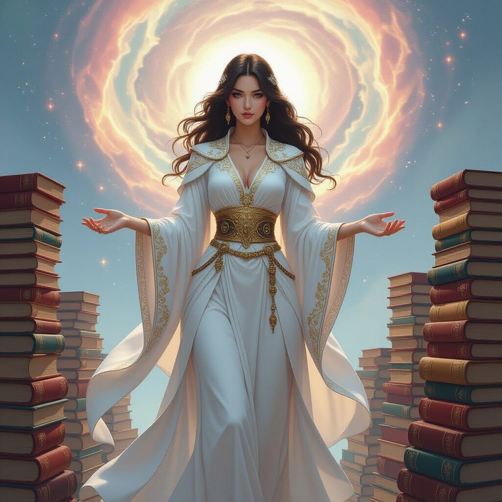 Goddess of Knowledge Surrounded by Galaxies, Ethereal Light