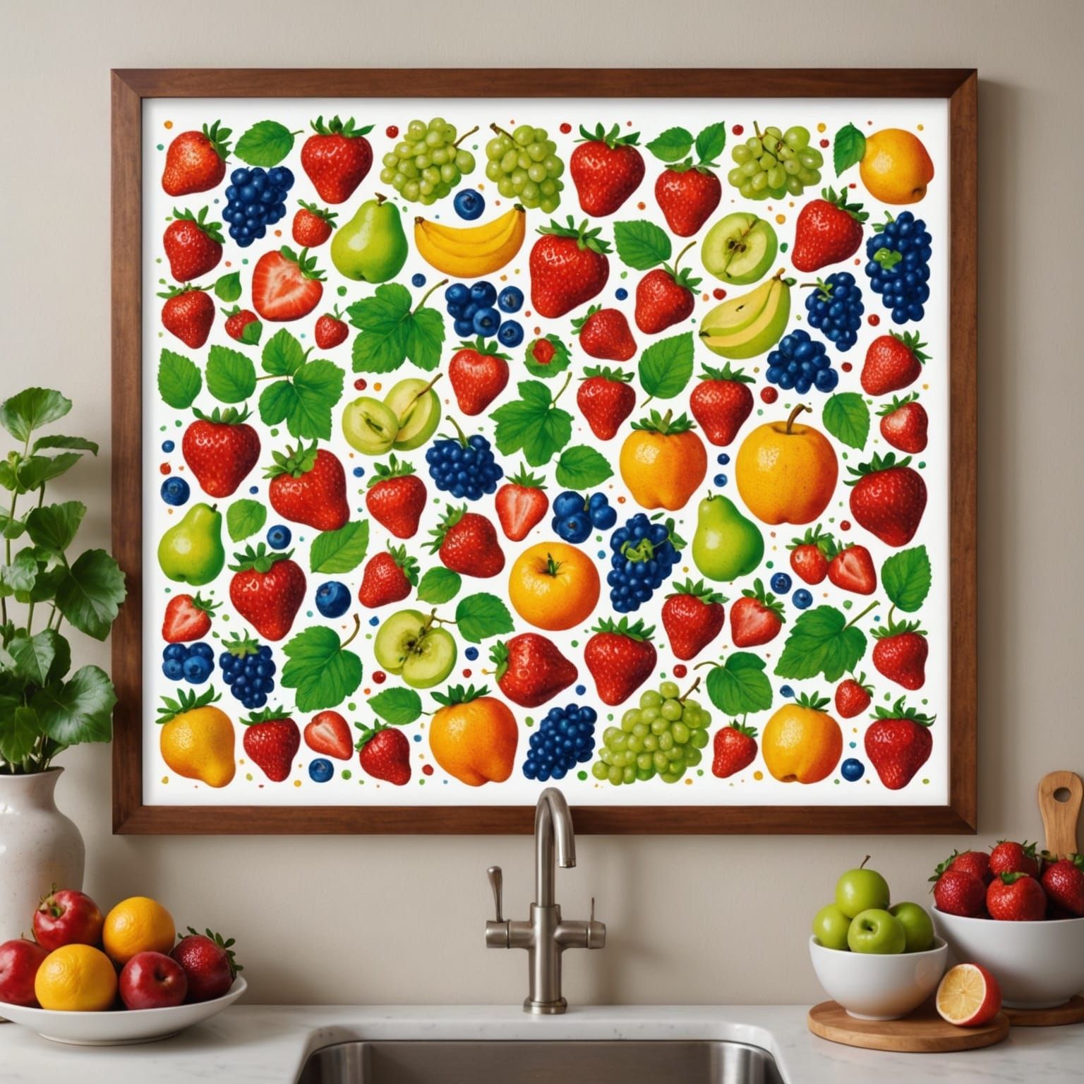 Vibrant Pointillist Fruit Still Life in Frame