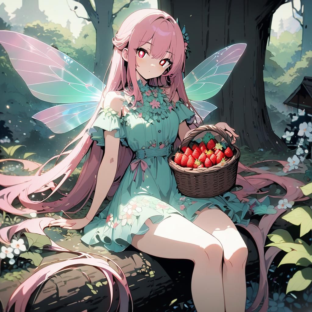 Fairy with Holographic Wings in Flower Dress