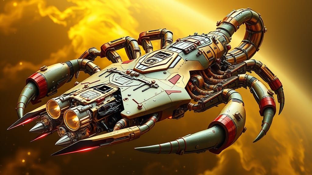 Steampunk Scorpion Starship in Industrial Futurism Style