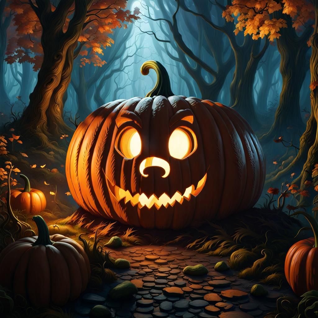 Alice in Wonderland Pumpkin Carving in Dark Fantasy Style