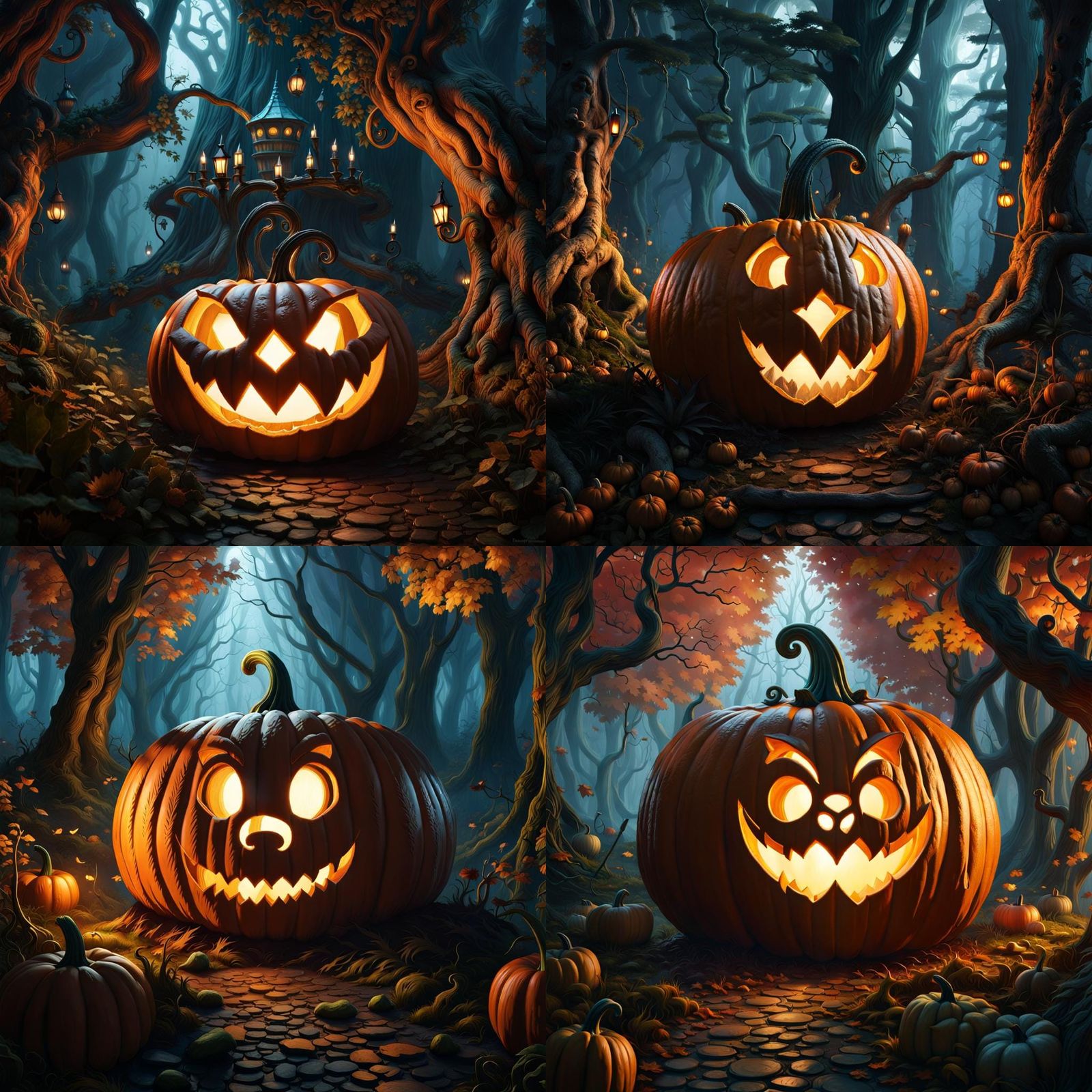Alice in Wonderland Pumpkin Carving in Dark Fantasy Style