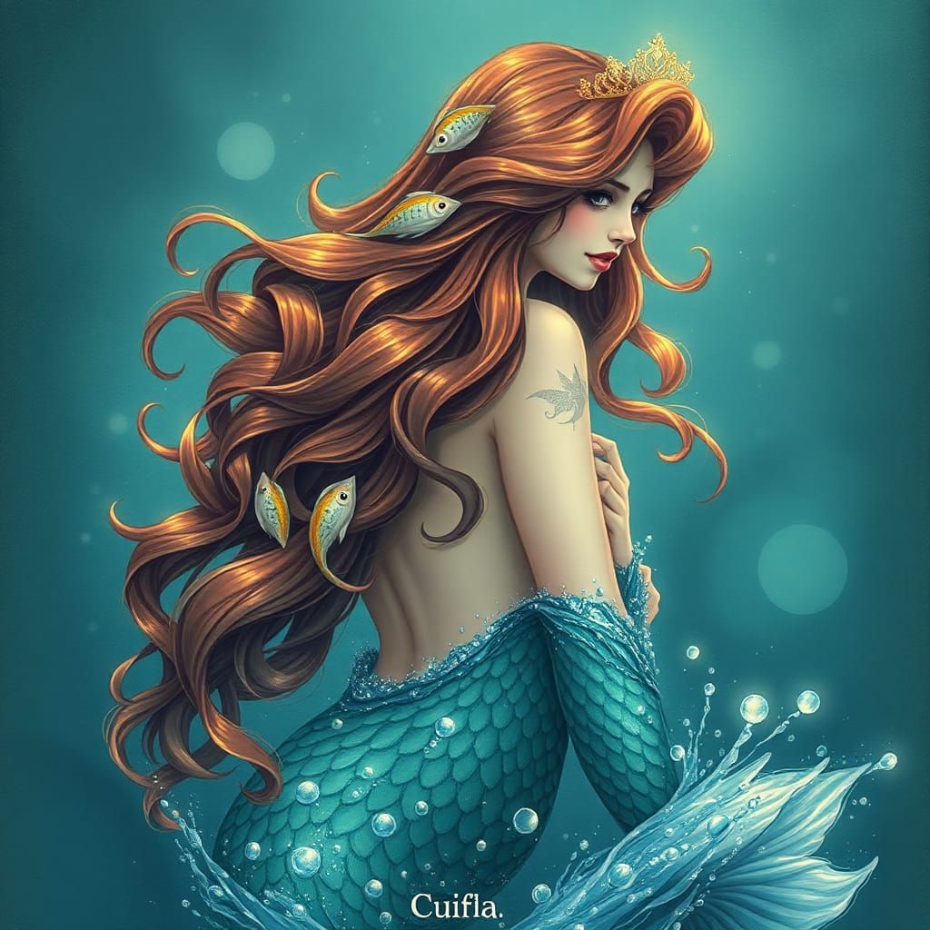 Rainbow-Haired Mermaid Princess in Fantasy Style