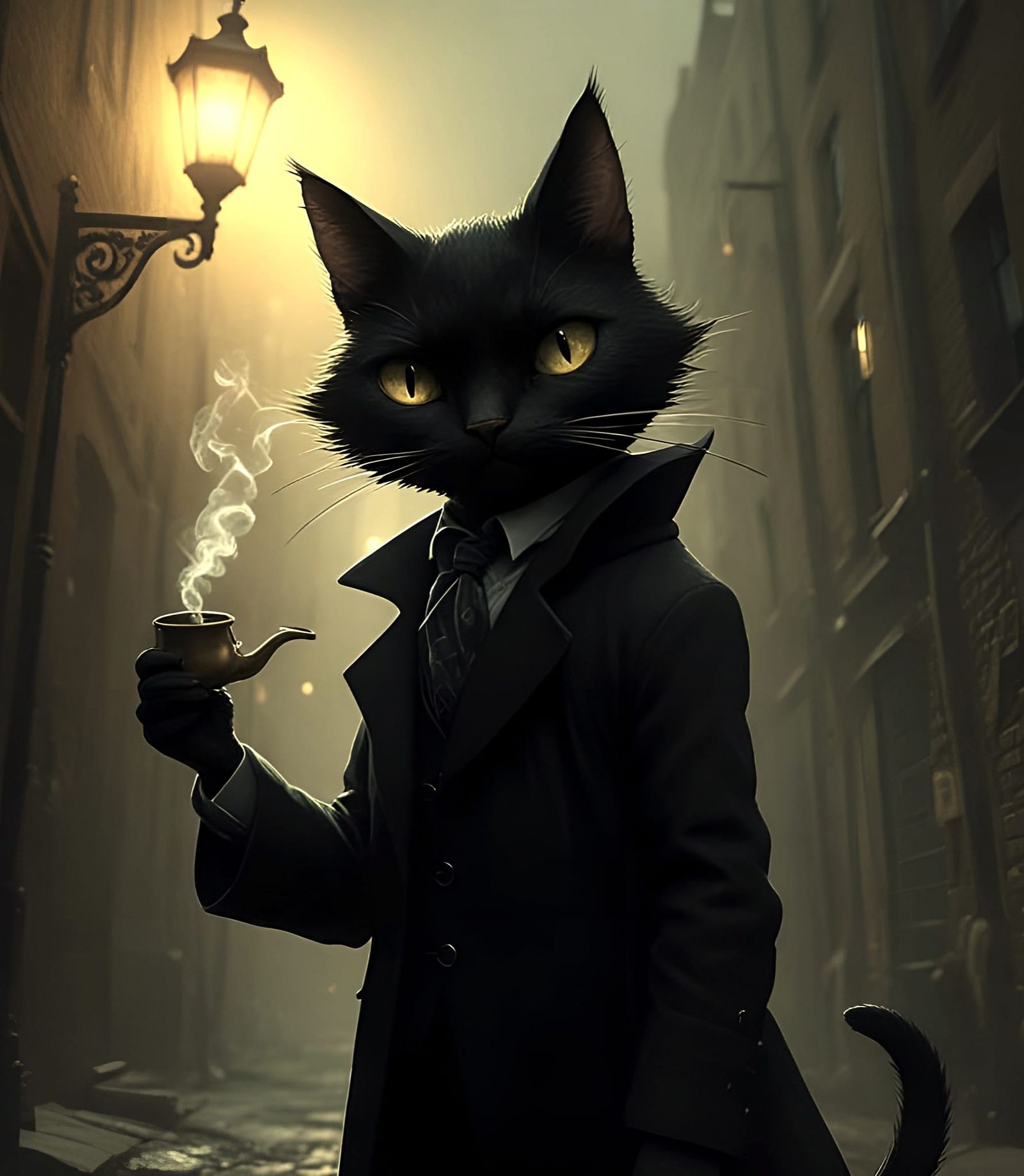 Sherlock Holmes Cat Detective in Moody Alleyway
