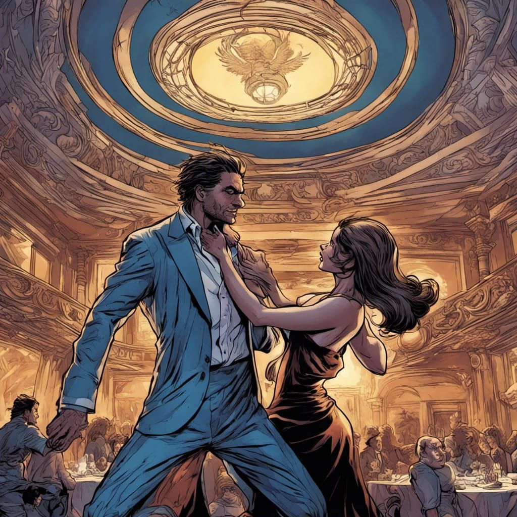 Werewolf Ballroom Dance in Comic Book Style