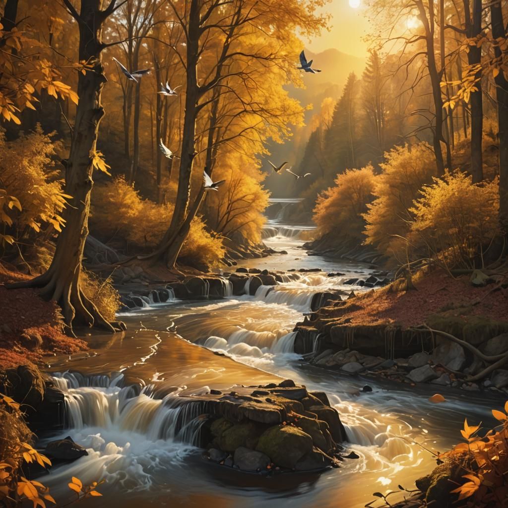 Surreal Autumn Landscape with Camera and River