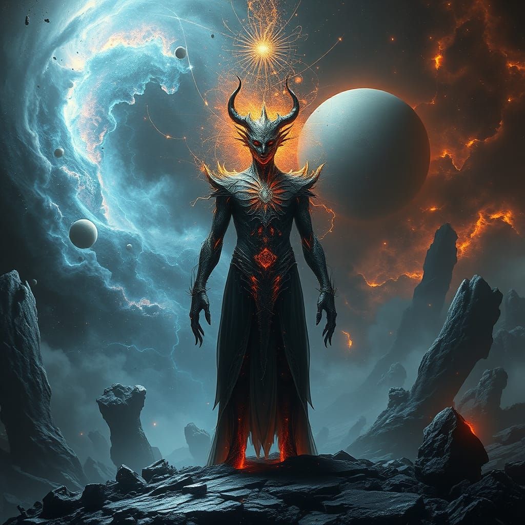 Mystical Being at Nebula Threshold in Cosmic Horror Style