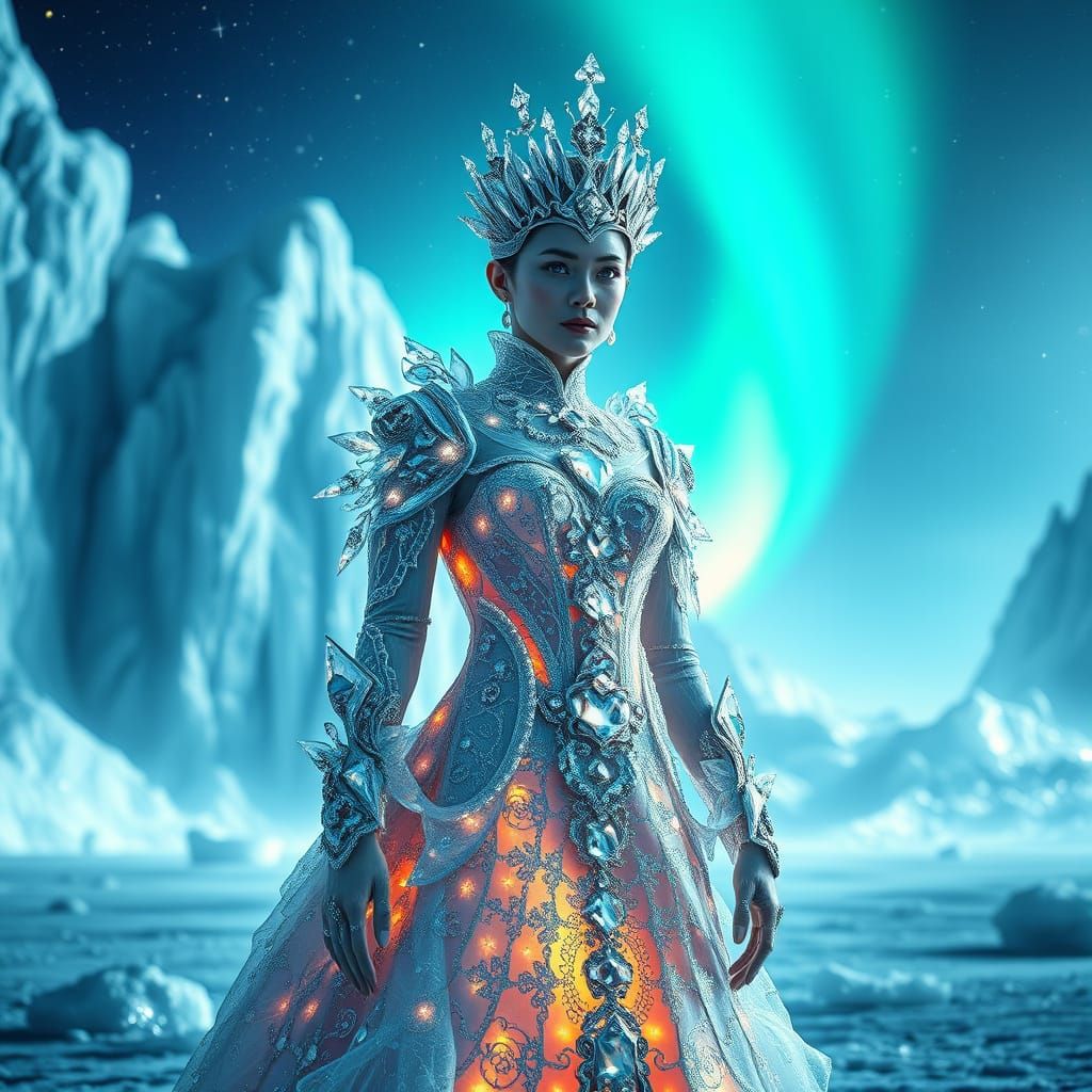 Regal Woman in Frosty Elysium