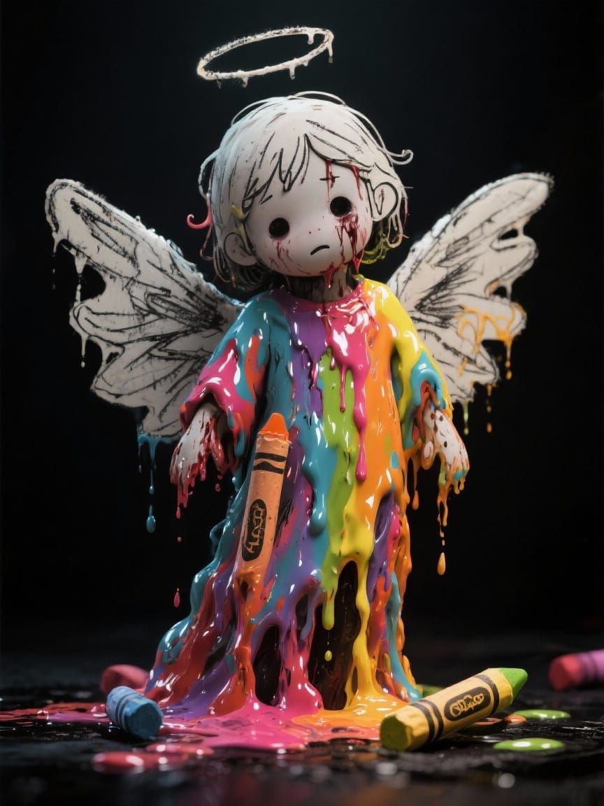 Melting Angel Made of Dripping Crayons