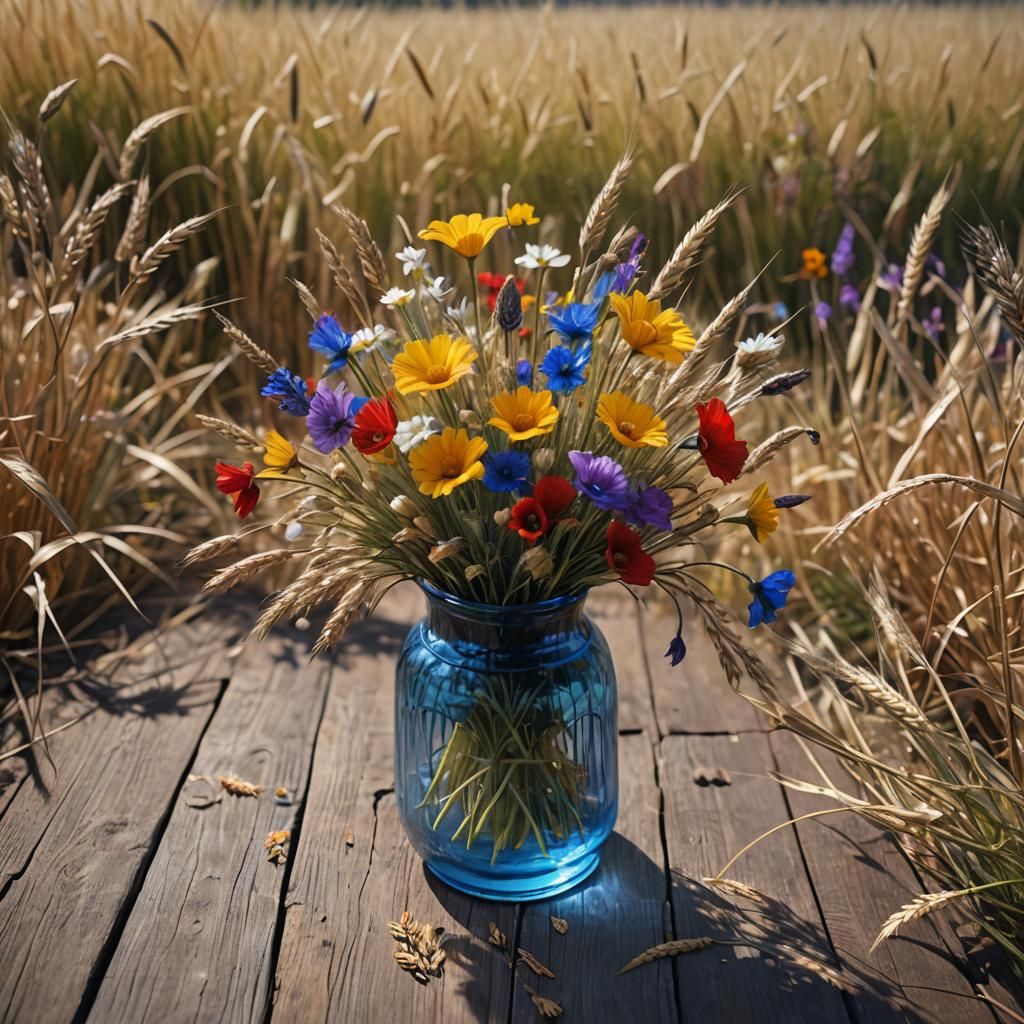 Wildflowers in Vase: Detailed Matte Painting
