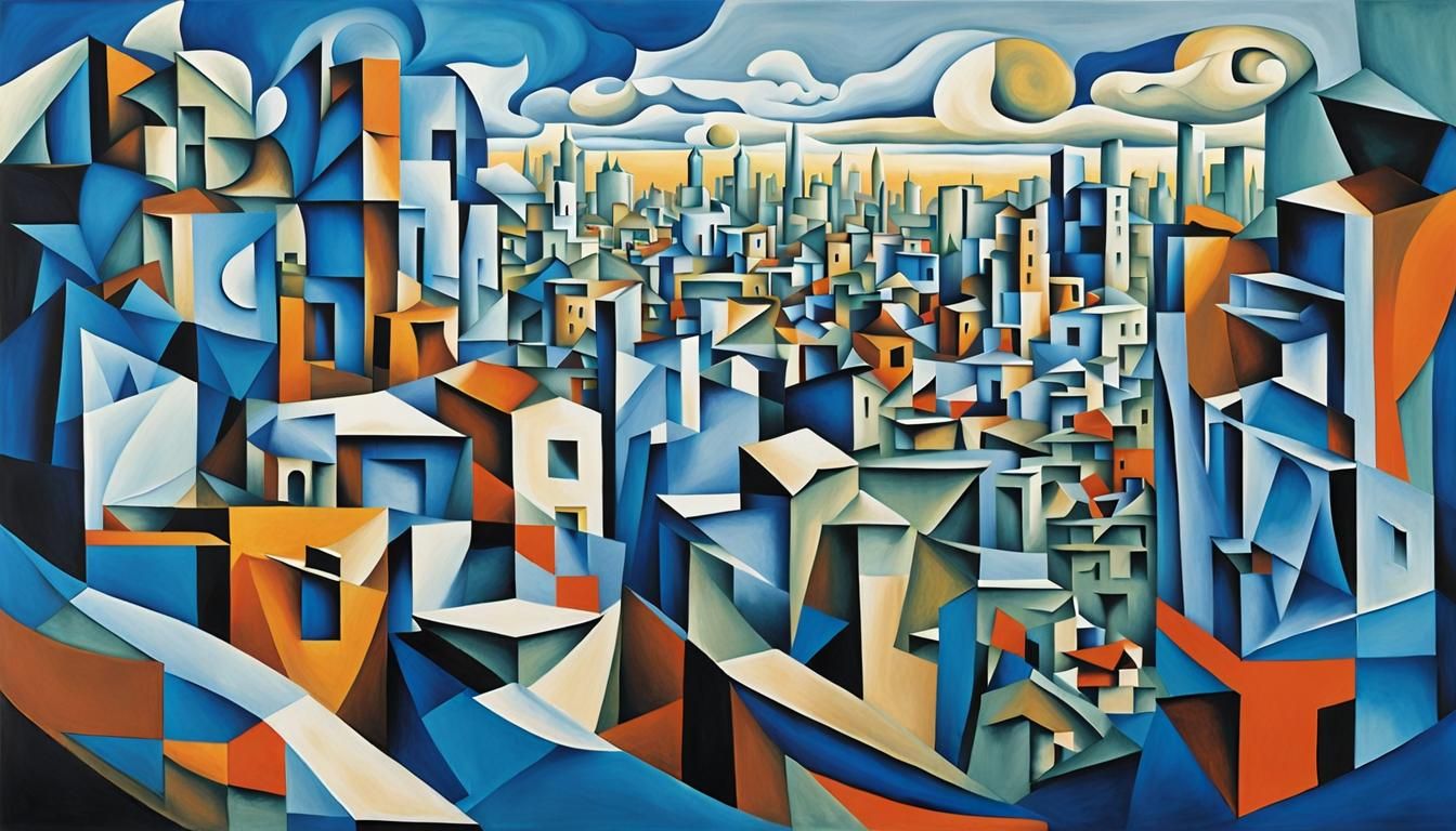 Cubist Metropolis with Fragmented Geometries and Perspective...