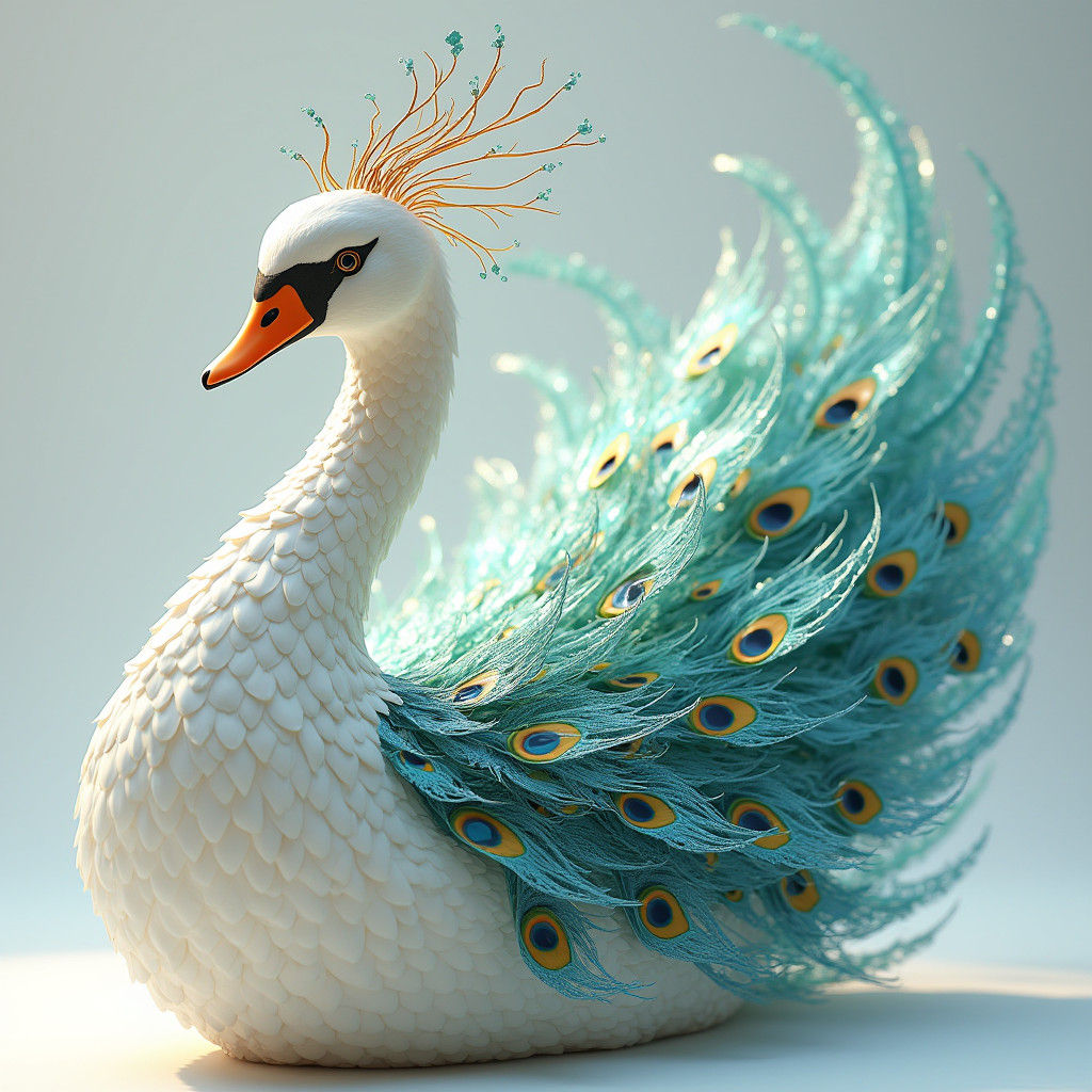 Majestic Hybrid Creature: Swan and Peacock Fusion