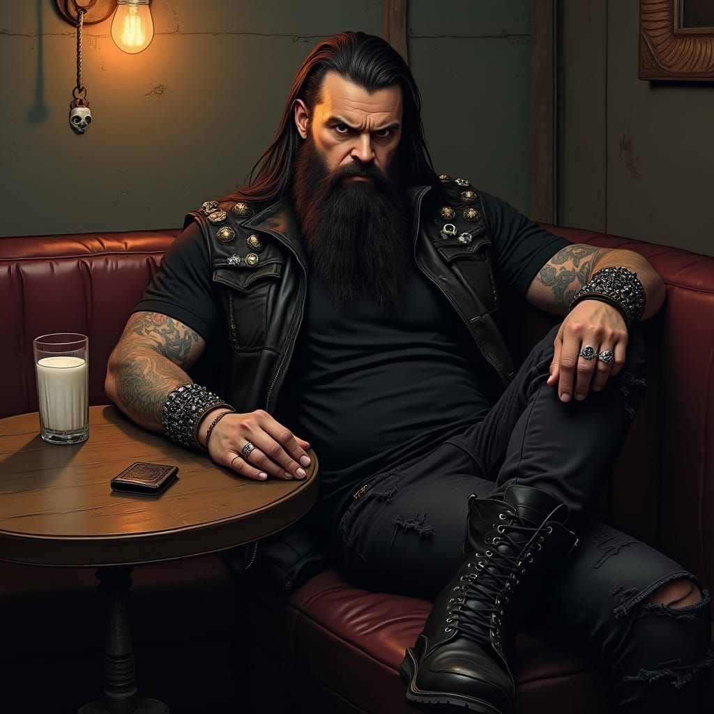 Metalhead in Dimly Lit Pub