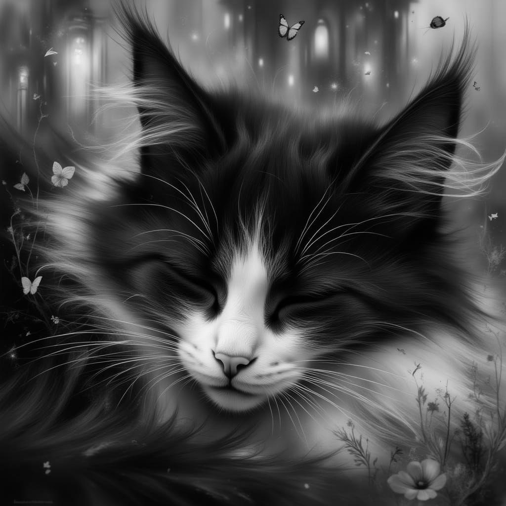 Peaceful Kitty in Dreamy Digital Concept Art Style