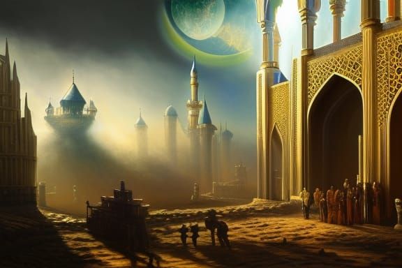 Detailed Medieval Middle East Painting with Ornamentals