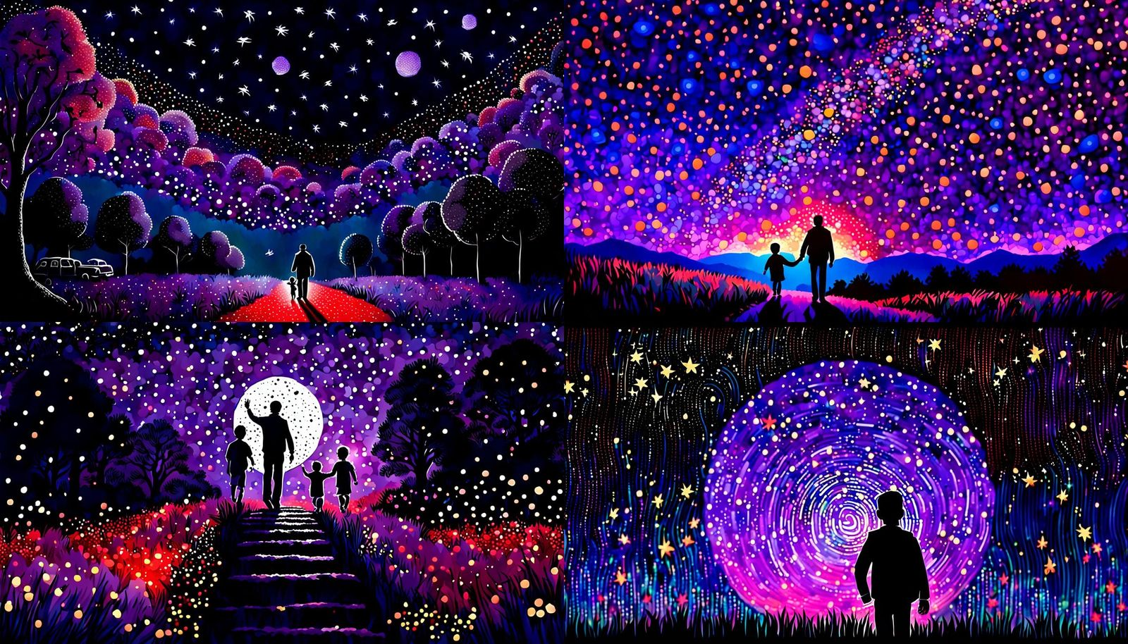 Father's Joyful Homecoming: A Pointillist Dream