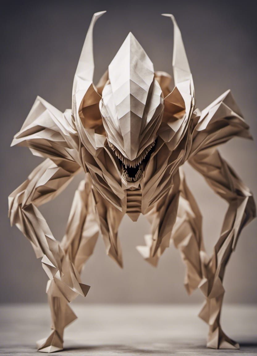 Origami Xenomorph Papercraft in 8K