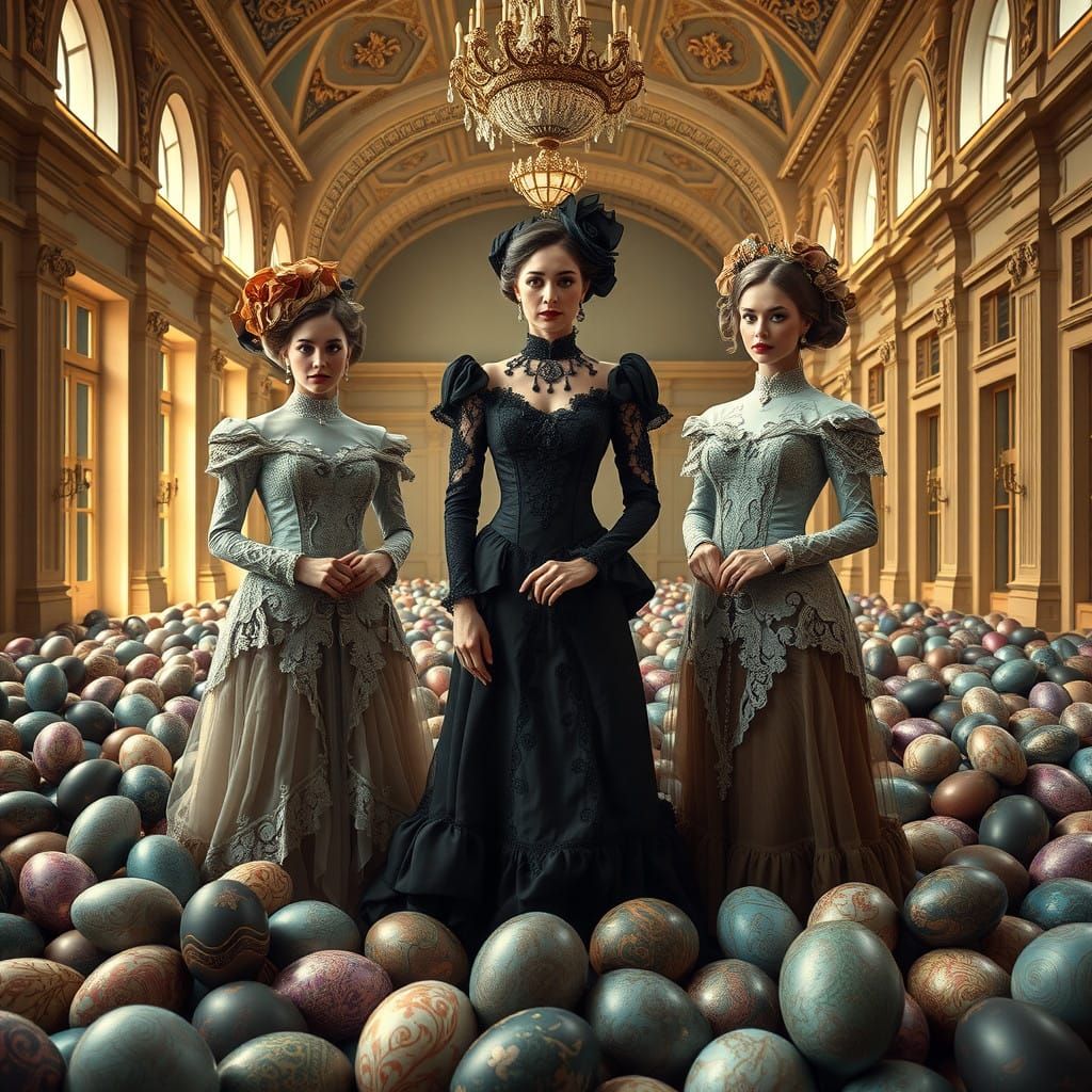 Elegant Ladies in a Whimsical Egg Wonderland