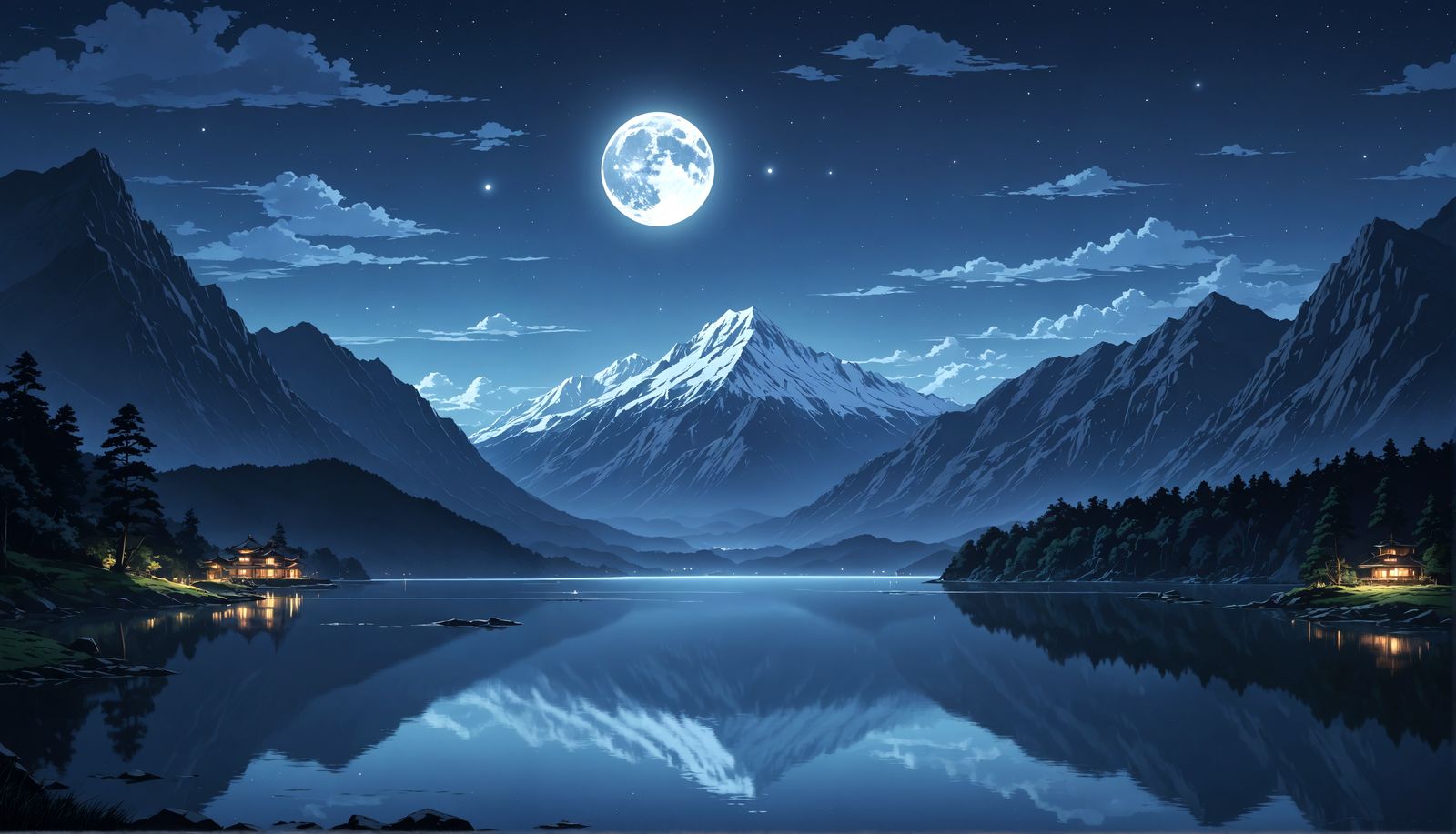 Serene Moonlit Lake in Anime Style
