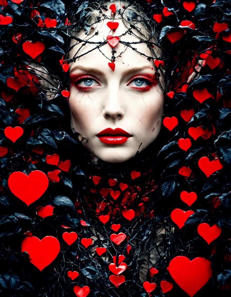 Gorgeous Fairy Portrait with Hearts in Chiaroscuro