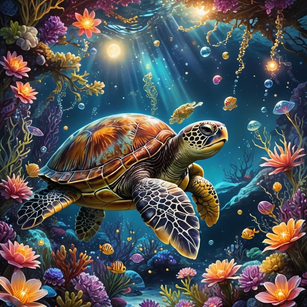 Underwater Ceremony: Sea Turtle in Starry Light